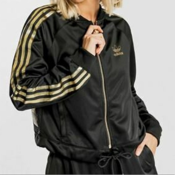 Adidas black track jacket with gold details NWOT